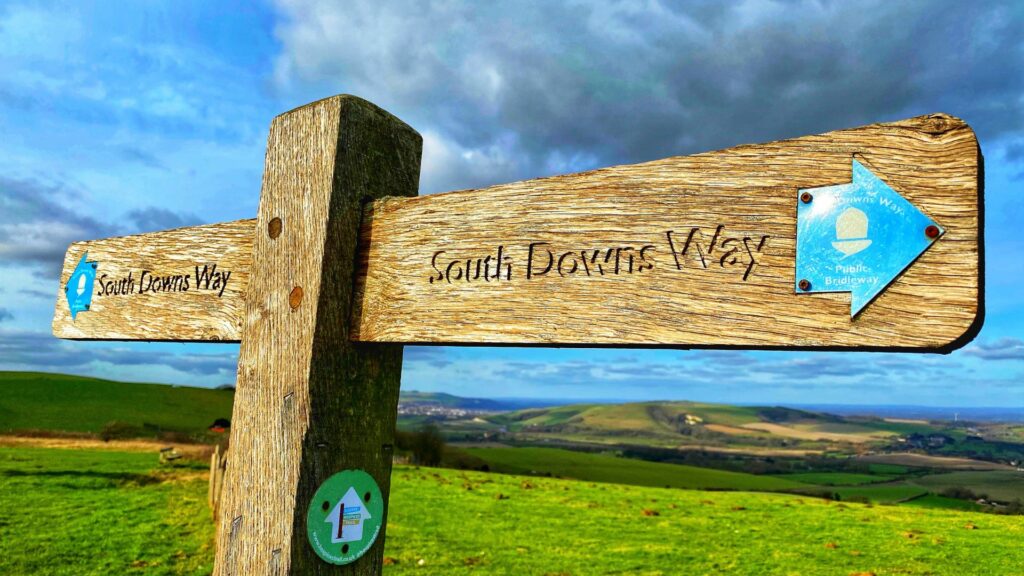 A signpost for the South Downs Way in Sussex. 